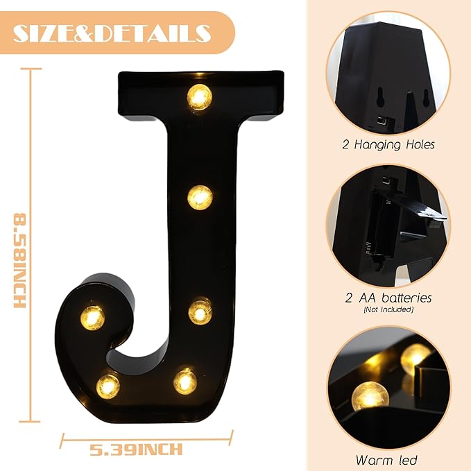 Led Marquee Letters, 8.58 Inch Black Light Up Letters, Small Led Letter Lights - Image 2