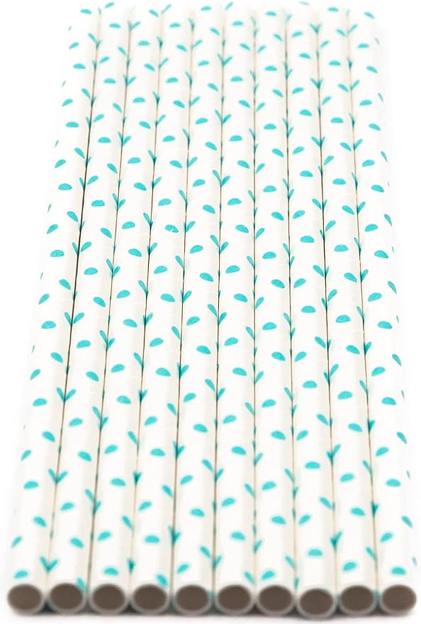 Pack of 900 Teal Blue Polka Dot Biodegradable 4-Ply Paper Drinking Straws - Image 2
