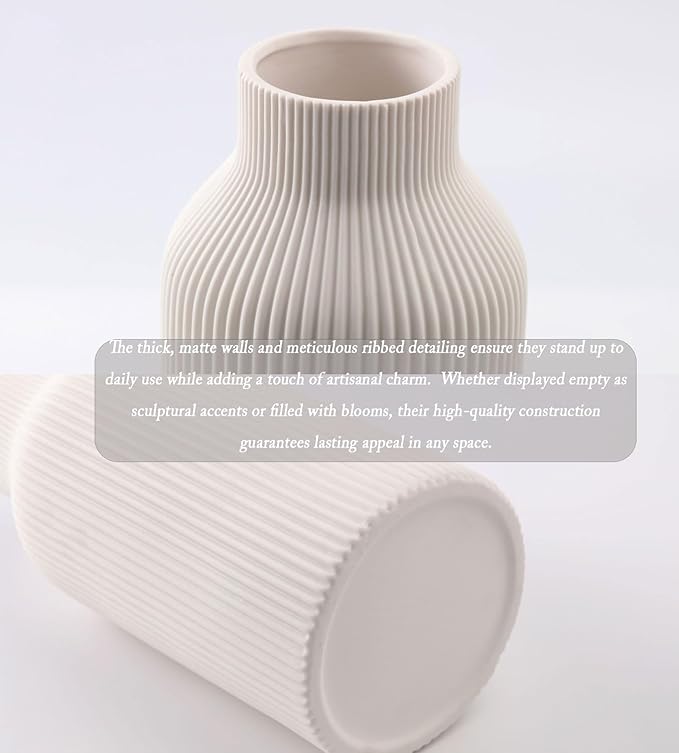 10 Inch White Ceramic Vase for Decor, Minimalist Modern Home Decorative Large - Image 6