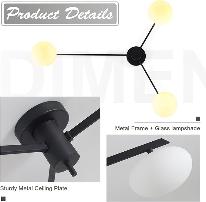 3-Light Modern Sputnik Chandelier - Image 3