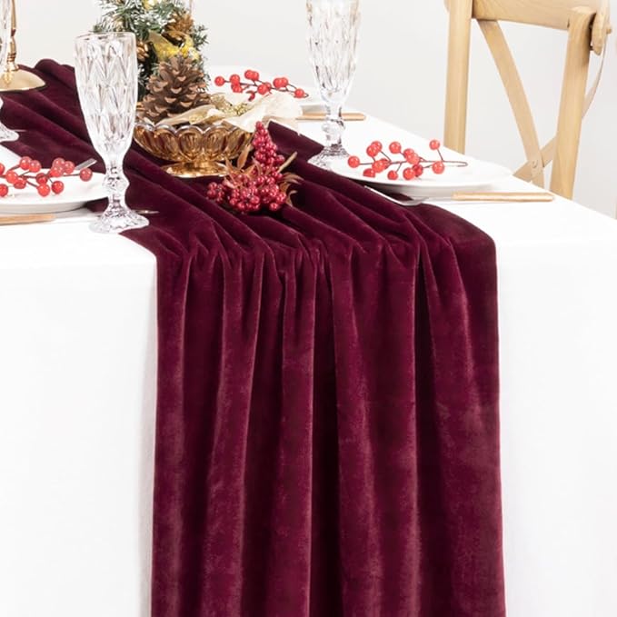 MLMC 2 Pack Burgundy Velvet Table Runner 10ft Elegant Luxury Wine Red Velvet - Image 6