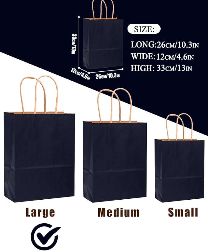 qiqee 100PCS Gift Bag with Handles Bulk Kraft Navy Blue Paper Bags Multiple Uses - Image 3