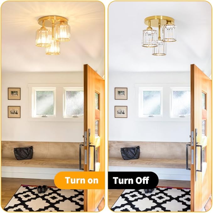 Modern Semi Flush Mount Ceiling Light, 3-Light Crystal Close to Ceiling Light - Image 5