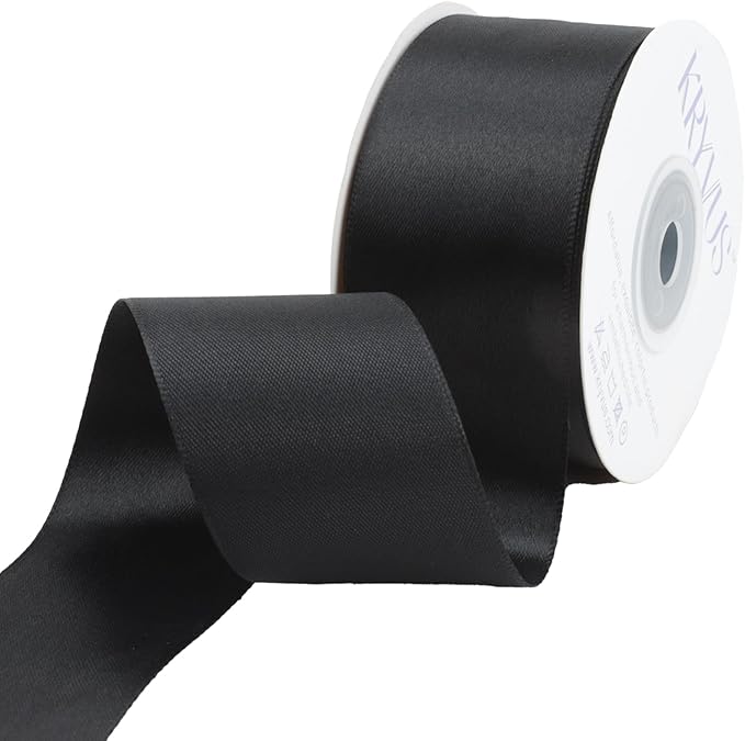 Black Satin Ribbon 1-1/2 inch X Continuous 25 Yards, Single Face Polyester by Kryvusribbon