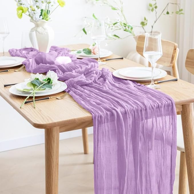 8 Pack 10Ft Table Runner 35x120 inch Purple Boho Gauze Table Cheese Cloth Long - Image 4
