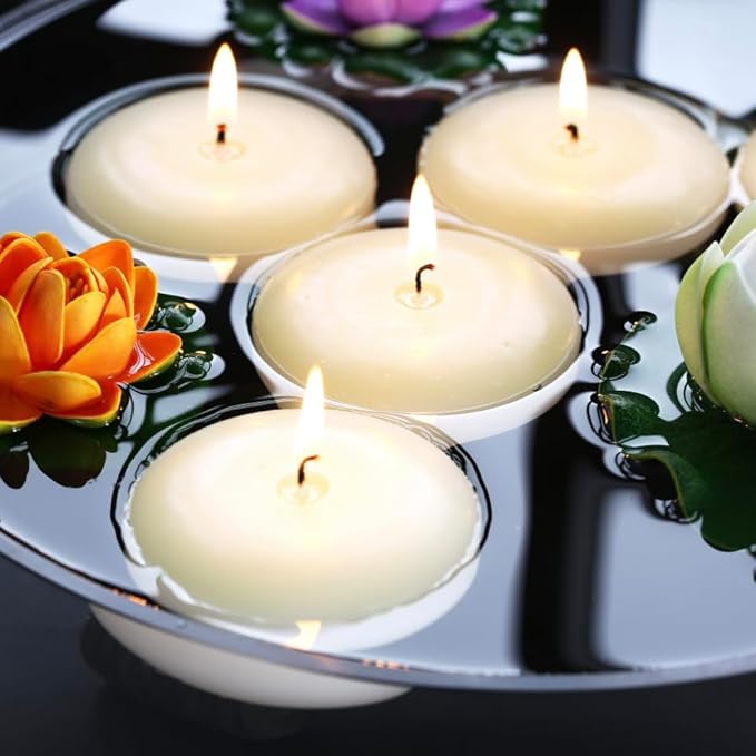 12 Pack Floating Candles, 3” Ivory Unscented Dripless Wax Burning Candles - Image 5