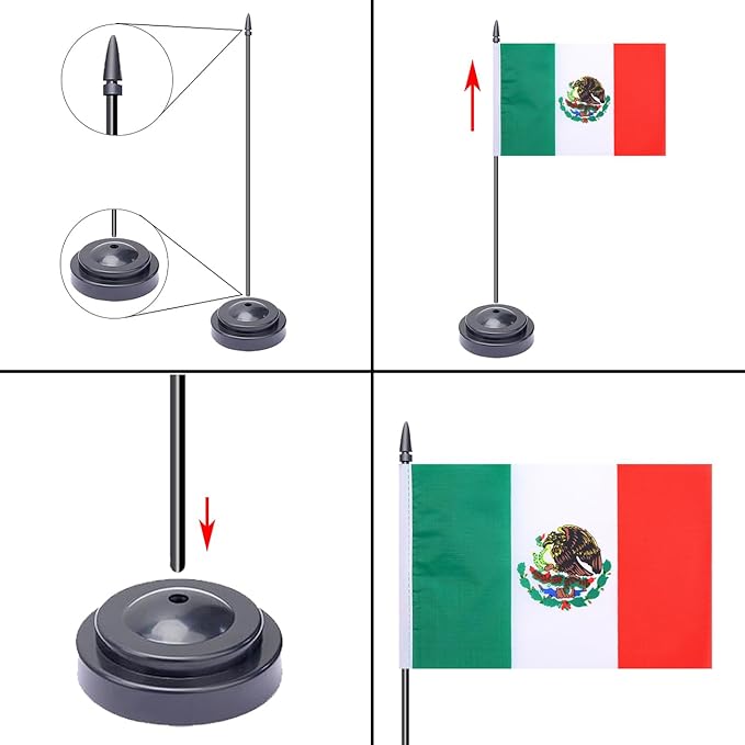 WXTWK 2 Pack Mexico Flag Mexico Deluxe Desk Flag Set - Image 3