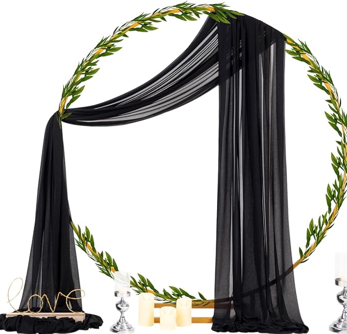 Socomi Black Sheer Gothic Wedding Draping Fabric 29" x 20Ft 2 Panel Outdoor - Image 3