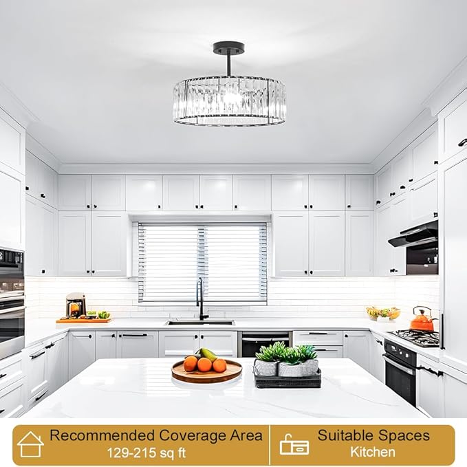 Modern Crystal Ceiling Light Fixture, Semi Flush Mount Ceiling Light, Matte - Image 3