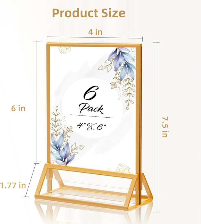 Gold Picture Frame 4X6 Acrylic Sign Holder Double Sided Clear Acrylic Frames - Image 2