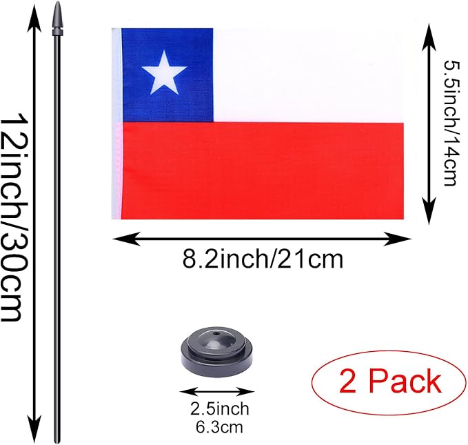 WXTWK 2 Pack Chile Flag Chile Deluxe Desk Flag Set - Image 2