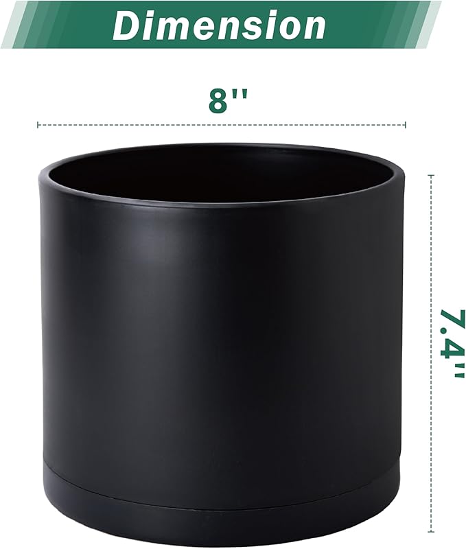 D'vine Dev 2 Pack 8 Inch Modern Plastic Plant Pots, Cylindrical Garden Planters - Image 2