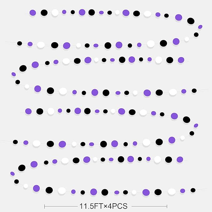 46Ft Purple Black Circle Dots Garlands Black Purple and White Polka Dot Hanging - Image 2