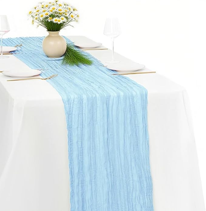 Baby Blue Cheesecloth Table Runner -21*120Inch Long Boho Wedding Table Decor by MIRRASMIRROR