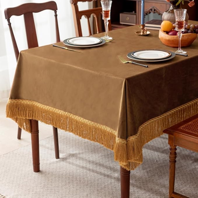 F-CHU Luxury Camel Tablecloth Thickset Velvet Tablecloth - Image 5