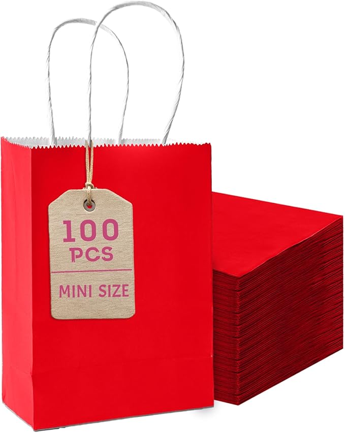 Bakepacker 100 Pcs Red Mini Paper Gift Bags by Bakepacker