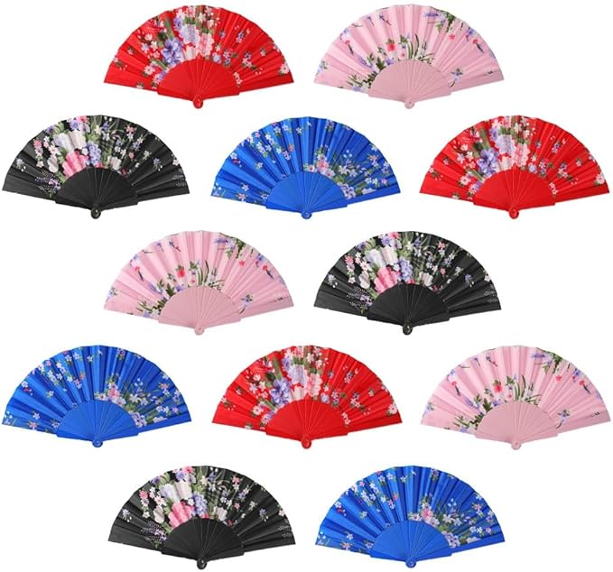 HUNANBANG 1 Dozen Oriental Flowers Japanese Folding Hand Fans Spanish Church by HUNANBANG