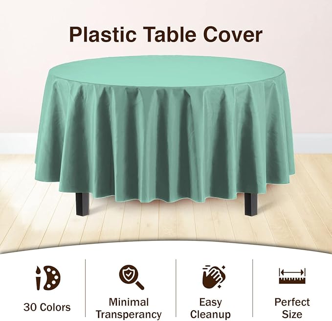 Party Solids Pack Of 12 Premium Plastic Tablecloth 84 Inch Round Table Cover - Image 3