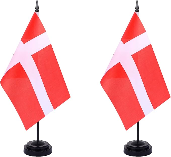 Denmark Desk Flag 12" Solid Pole Deluxe Set Danes Flags Banner Mini Small by Unknown