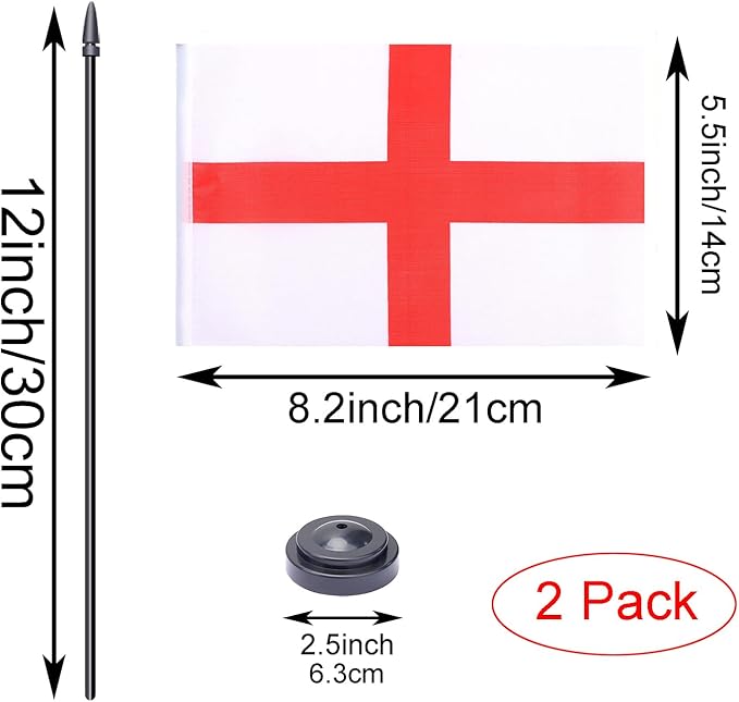 WXTWK 2 Pack England Flag England Deluxe Desk Flag Set - Image 2