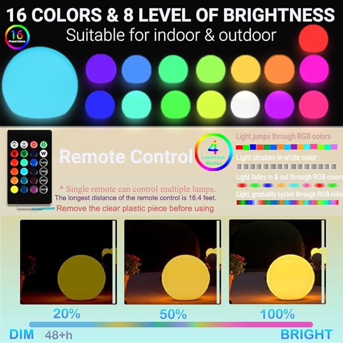 50CM/20-inch Large LED Globe Orb Light, Rechargeable LED Ball Light, Dimmable - Image 4