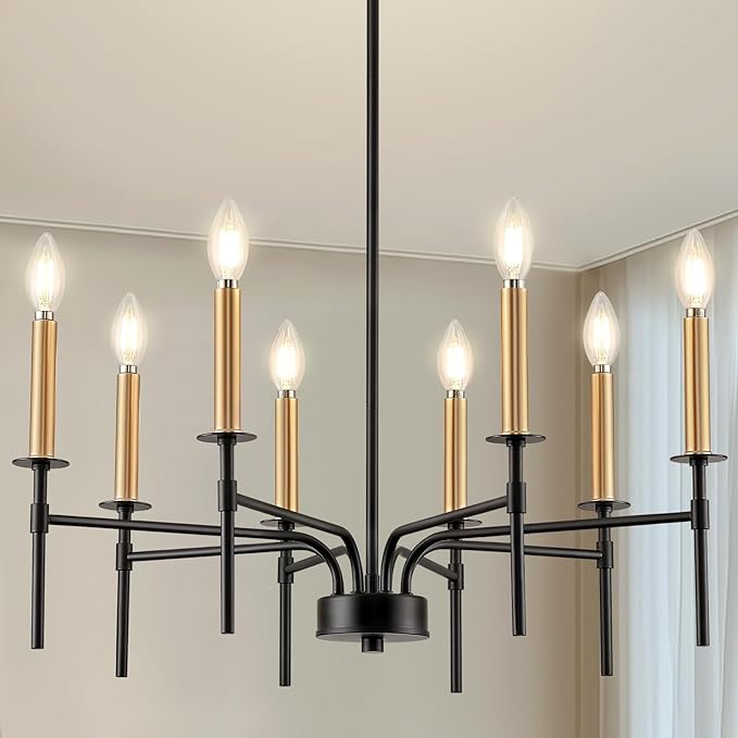8 Light Modern Farmhouse Black and Gold Chandelier by ONESMINGModernChandelier