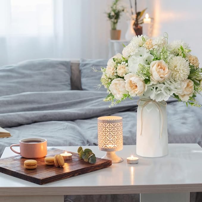 LESING Artificial Peony with Vase Silk Flowers Bouquets Fake Hydrangea Bulks - Image 5