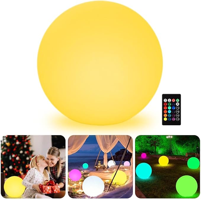 16-inch LED Globe Orb Light, Rechargeable Glowing Ball Light w/Remote, Dimmable by KEROVI