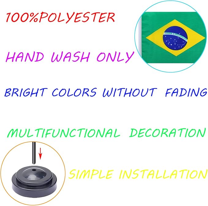 WXTWK 2 Pack Brazil Flag Brazil Deluxe Desk Flag Set - Image 4