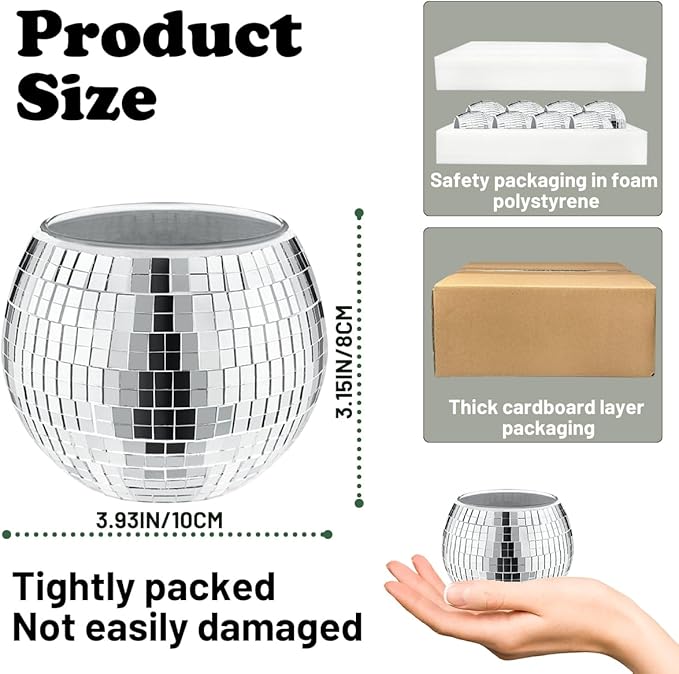 8 PCS Silver Disco Ball Vase, Glass Disco Ball Planter Candle Holder Vase Bulk - Image 2