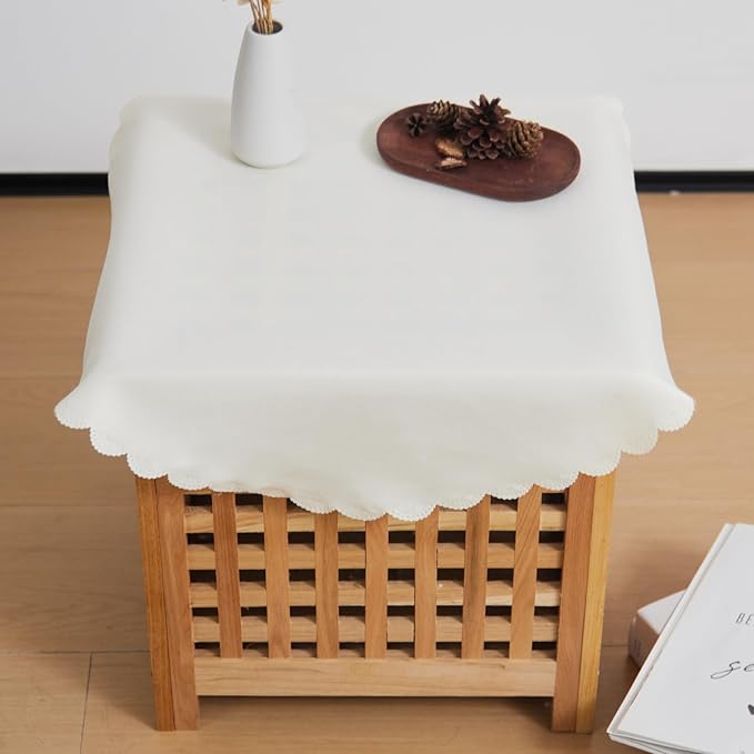 Small Round Beige Tablecloth 24 Inch Polyester Fabric Washable Table Cover - Image 2