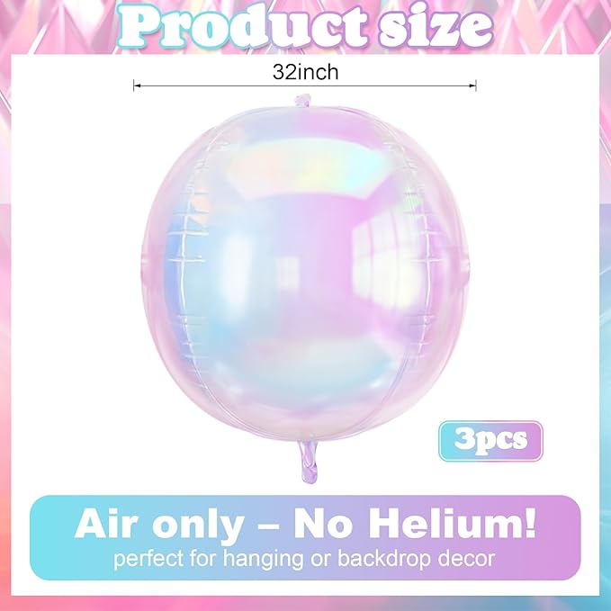 3Pcs Iridescent 4D Balloons, 32in Holographic Round Ball Balloon, Giant 4D - Image 2