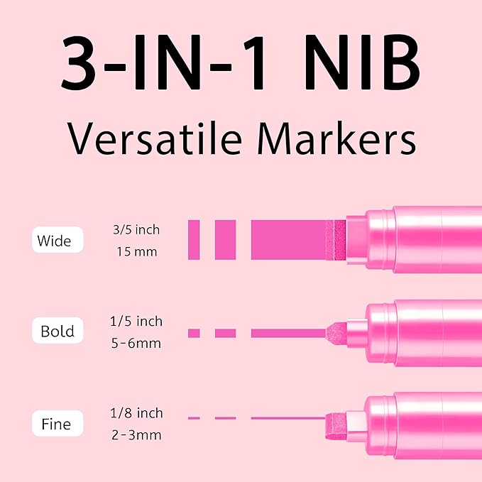 3 Pcs Pink Jumbo Permanent Markers: 15mm Wide Tip Thick Acrylic Paint Pen Large - Image 2