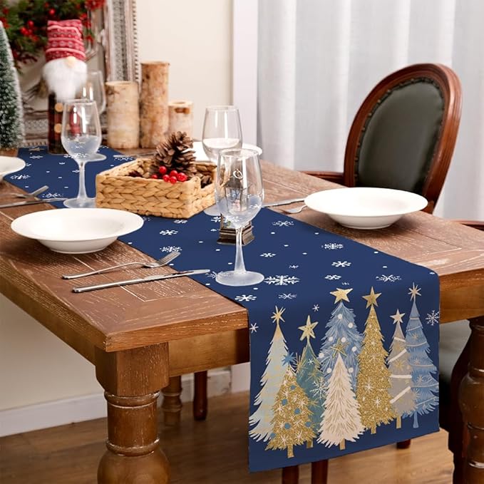 GEEORY Christmas Table Runner 13x72 Inch, Xmas Trees Snowflakes Holiday - Image 9