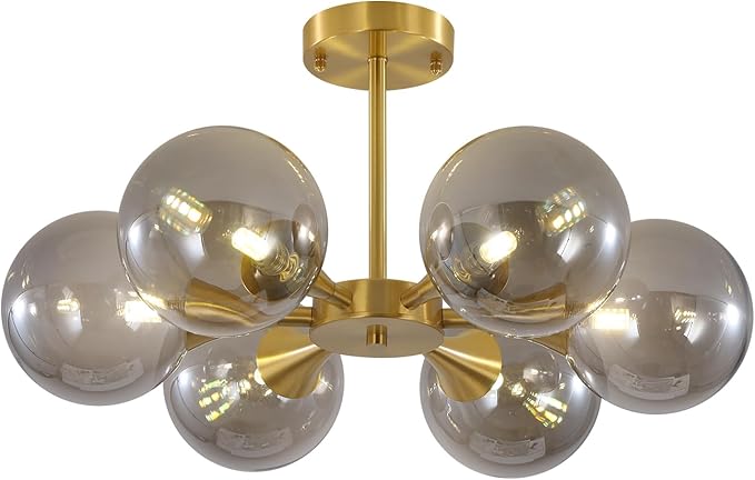 KCO 6-Lights Mid Century Modern Globe Ceiling Light Gold Sputnik Chandelier by KCOLighting
