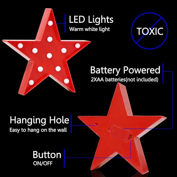 LED Marquee Star Signs Night Lights, Battery Operated Star Shaped Desk Table - Image 6