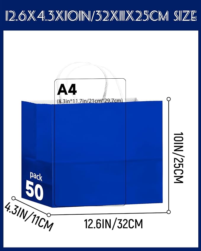 qiqee 50-Packs Diamond Blue Paper Gift Bags - Image 3