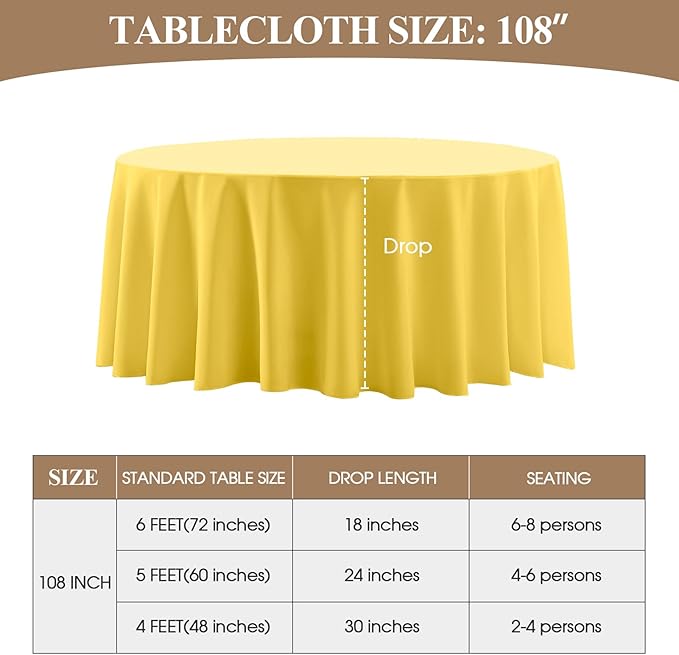 Round Tablecloth 2 Pack 108 Inch Yellow Tablecloths Washable Decorative Linen - Image 2