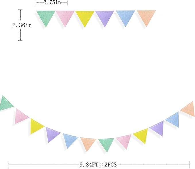 pinkblume Pastel Party Decoration Macaron Felt Hanging Triangle Mini Bunting - Image 2