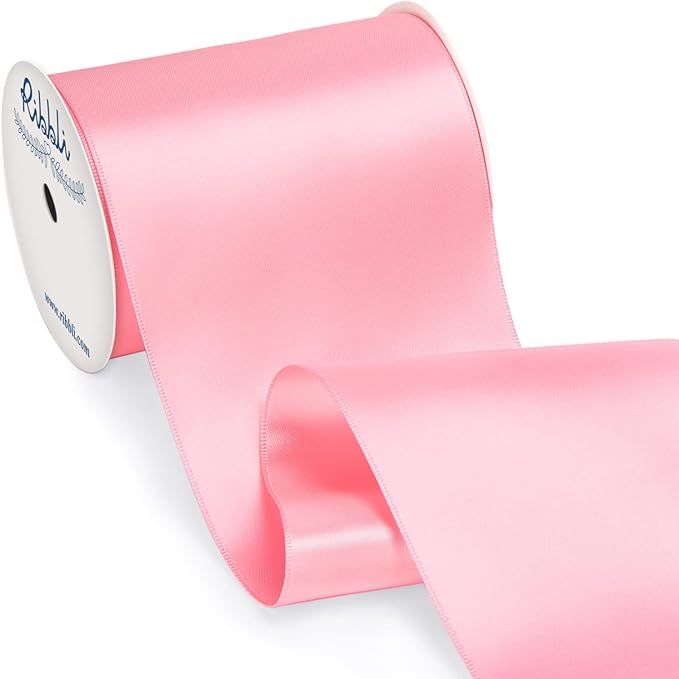 Ribbli Pink Satin Ribbon 4 Inch Wide Pink Ribbon by Ribbli