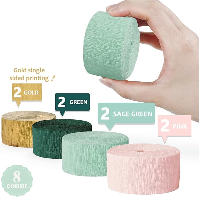 AOBKIAT Wedding Decor Sage Pink Gold Crepe Paper 8 pcs Streamers Party - Image 4