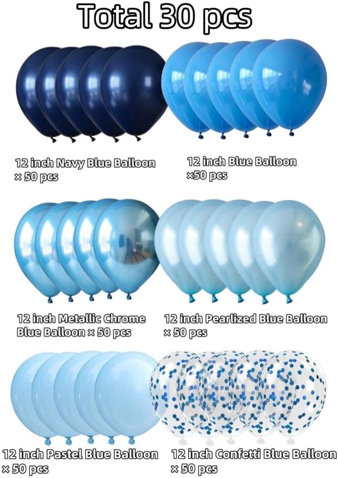 300 Pcs Blue Balloons 12 Inch Different Shades of Blue Party Balloon Set - Image 2
