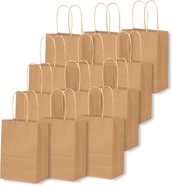qiqee 50-Packs Brown Paper Gift Bags - Image 2