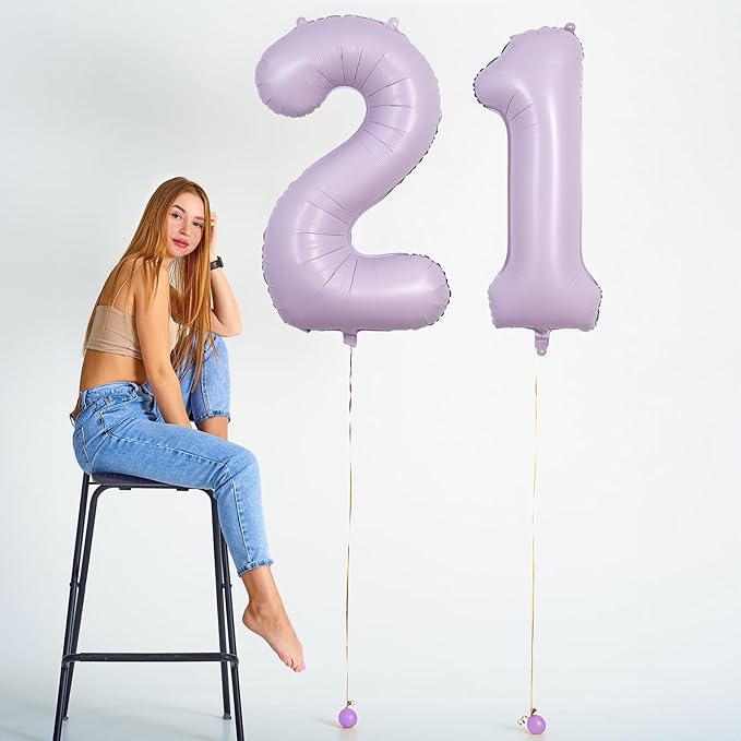 Dusty Pastel Purple Number 9 Balloons, 40 Inch Large Light Purple Foil Number - Image 3