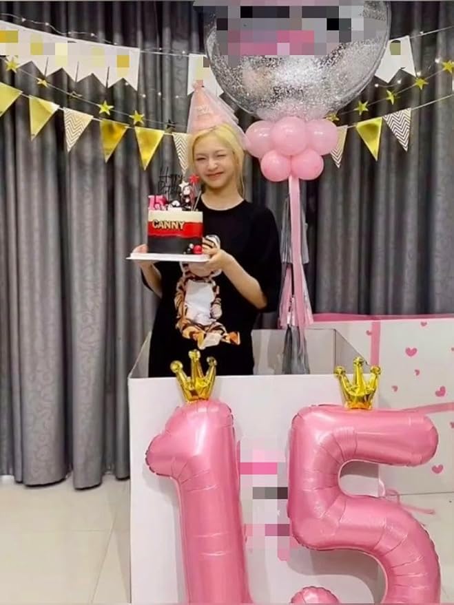 Large Pink Crown 40 Inch Birthday Number 5 Balloon, Foil Mylar Helium Numbers 5 - Image 4