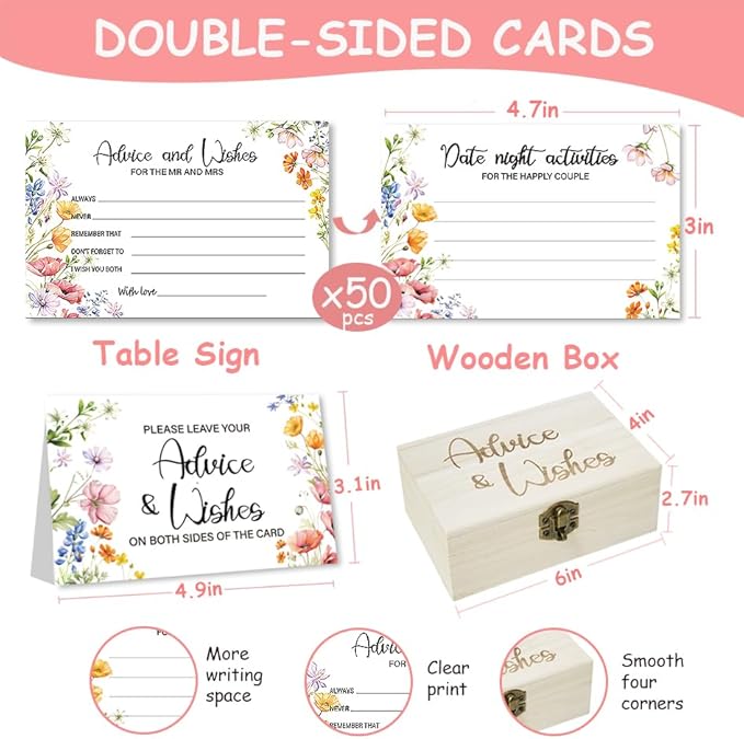 50Pcs Flower Wedding Advice Cards - Image 2