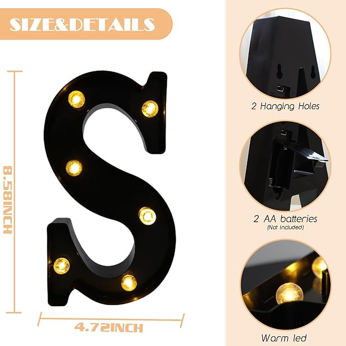 Led Marquee Letters, 8.58 Inch Black Light Up Letters, Small Led Letter Lights - Image 2