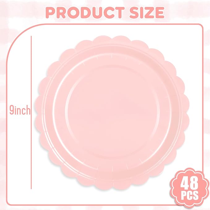 48 Pcs Pink Paper Plates 9 Inch Scalloped Dessert Plates - Image 3