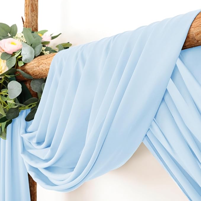 Wedding Arch Draping Fabric 2 Panels 30'' x 18FT Baby Blue Sheer Chiffon Arch - Image 2