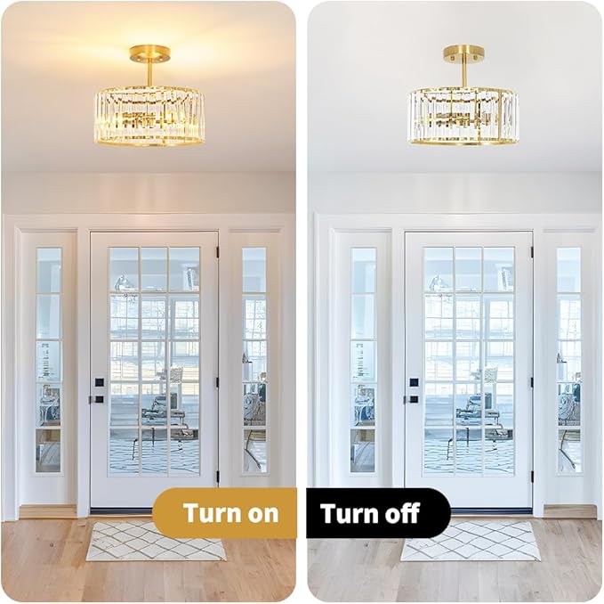 Modern Crystal Ceiling Light, Brushed Gold Semi Flush Mount Ceiling Lighting - Image 6